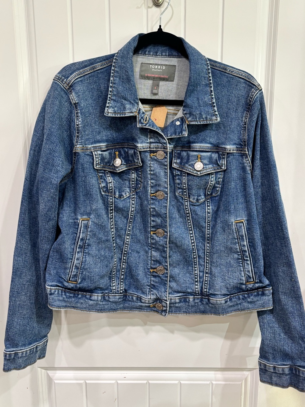 torrid medium wash blue denim jacket with button-front